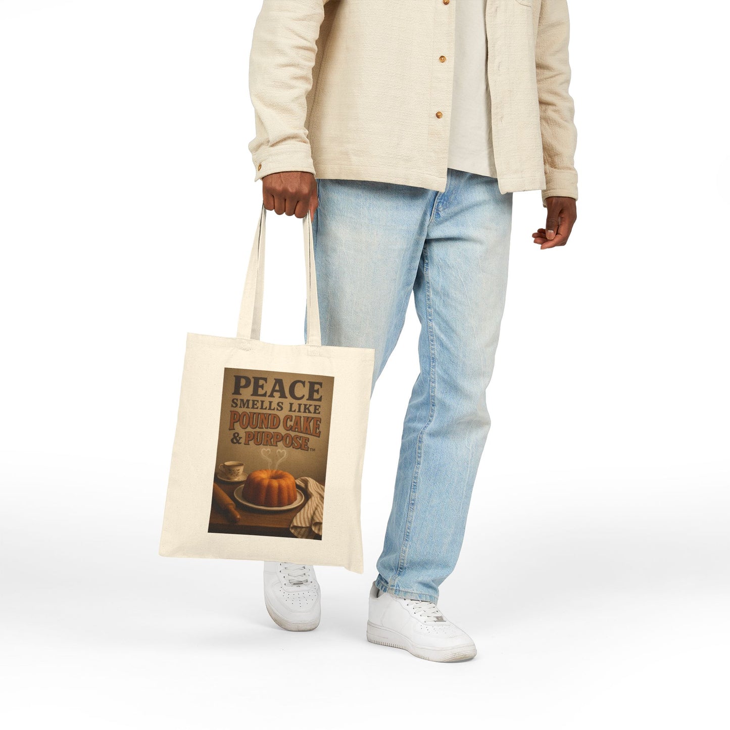 Peace Smells Like Pound Cake Tote Bag, Kitchen Gift, Baking Lover's Tote, Vintage Style Bag, Grocery Shopping Bag, Eco-Friendly Bag