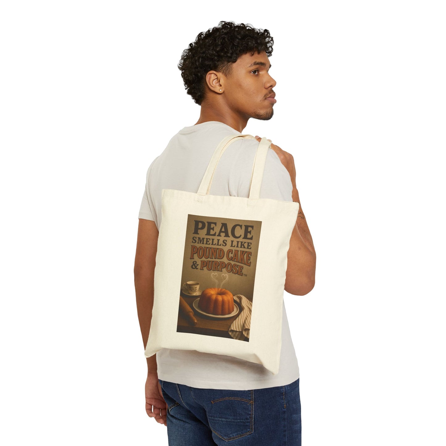 Peace Smells Like Pound Cake Tote Bag, Kitchen Gift, Baking Lover's Tote, Vintage Style Bag, Grocery Shopping Bag, Eco-Friendly Bag