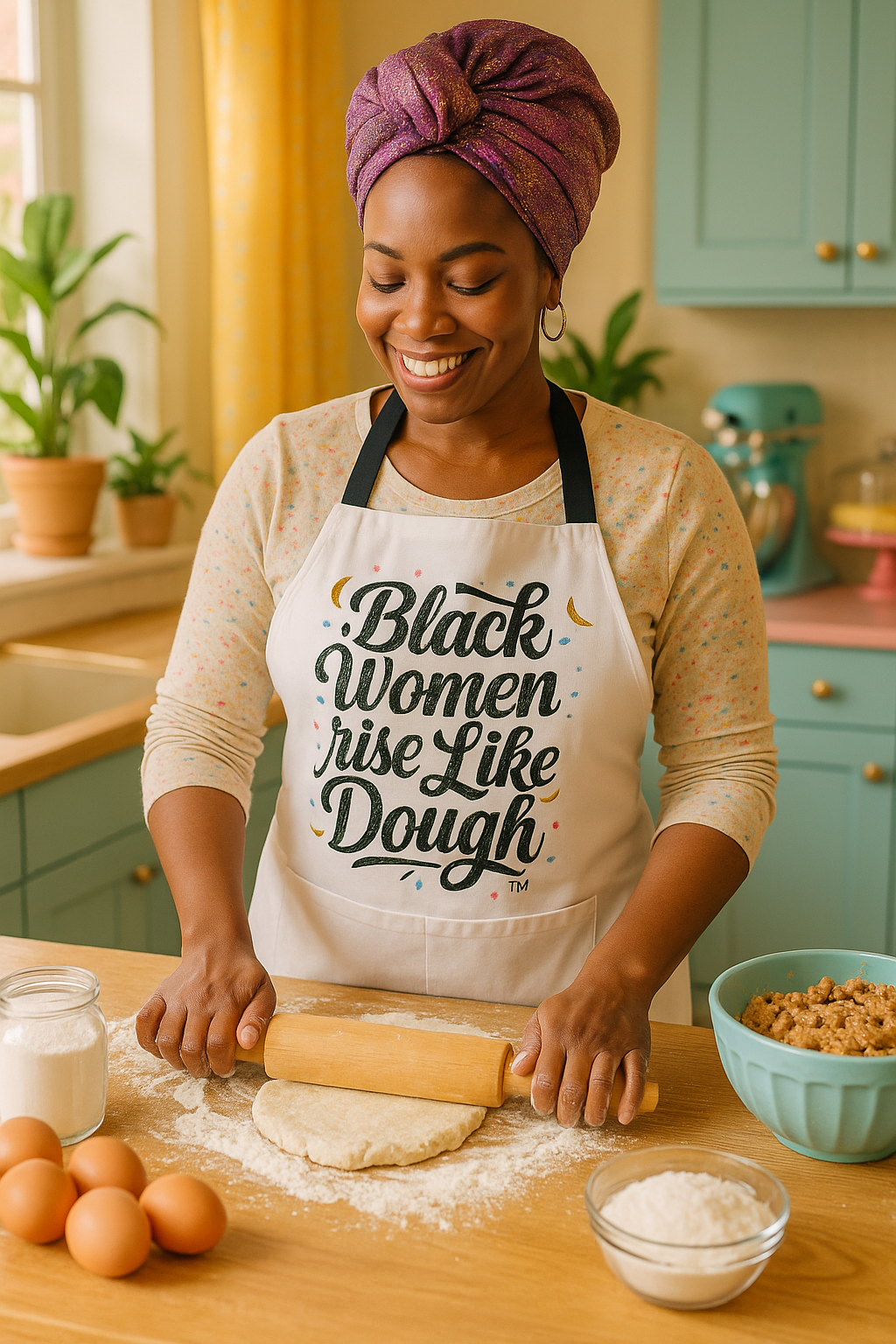 Black Women Rise Like Dough™ Apron (Black Accents)